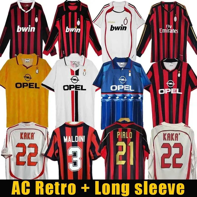 Maglie da calcio retrò manica lunga Kaka Baggio VAN BASTEN Pirlo Inzaghi Gullit Maldini Beckham Shevchenko Maglia vintage Maglia da calcio classica 06 96 97 09 07