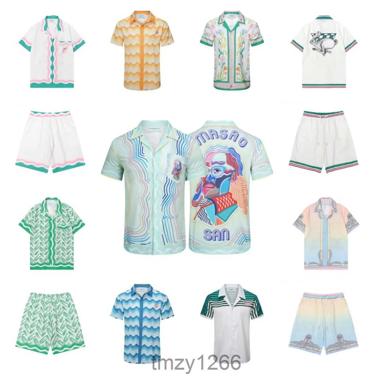 Summer Mens Shorts and T Shirt Set Casablanca Fashion Holiday Couple Print Designer T-shirt Casual Short Sleeve Dress-Shirt 5win