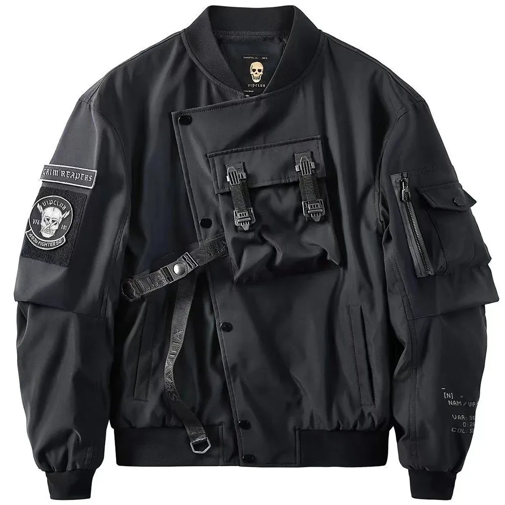 Gotisk stil japansk harajuku mörkkläder manlig urban streetwear skalle y2k svart techwear coat motorcykel bomber jacka för män 240122