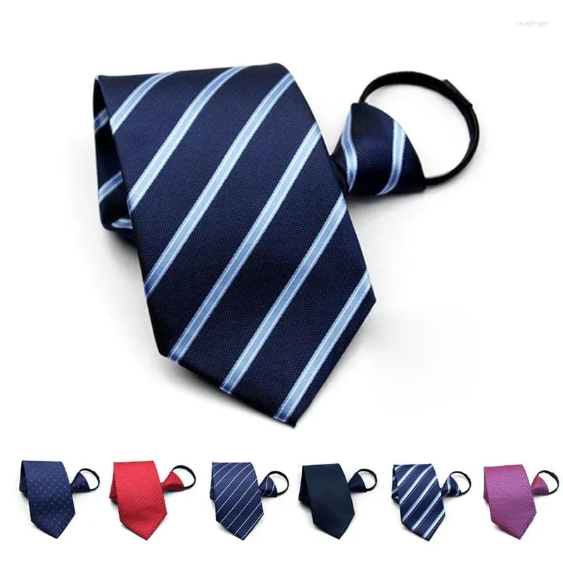 Bow Ties 2024 Brend 10cm Wide Plus Formal Business Necktie Striped Zipper Administratio Gravata Simple Easy To Pull With Gift BOX