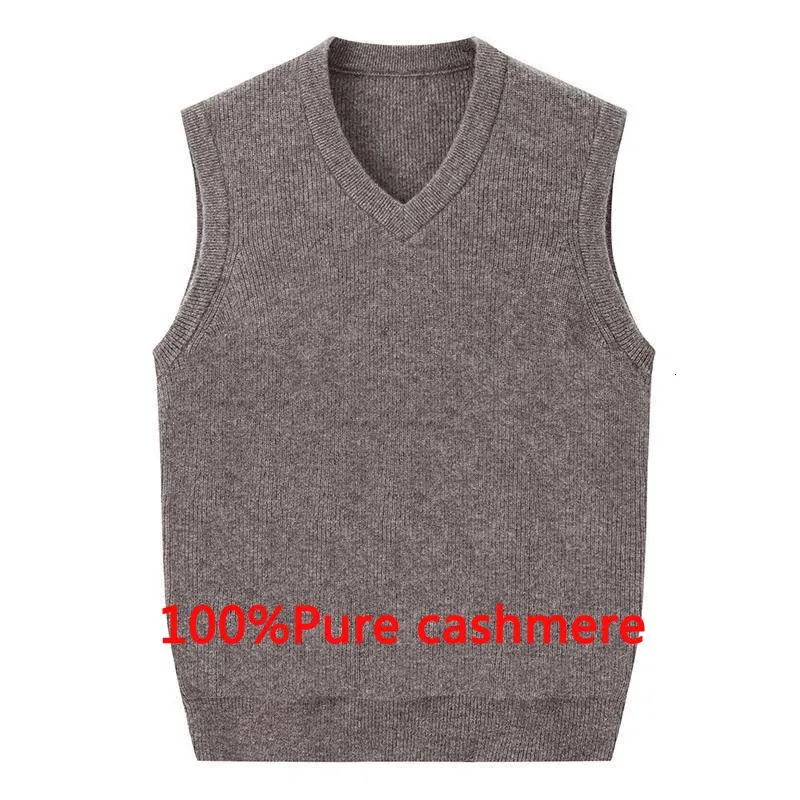 fashion high quality Pure Cashmere Men Winter Thickened Sweater Male Casual Knitted V-neck Vest Sleeveless plus size S-5XL 240129