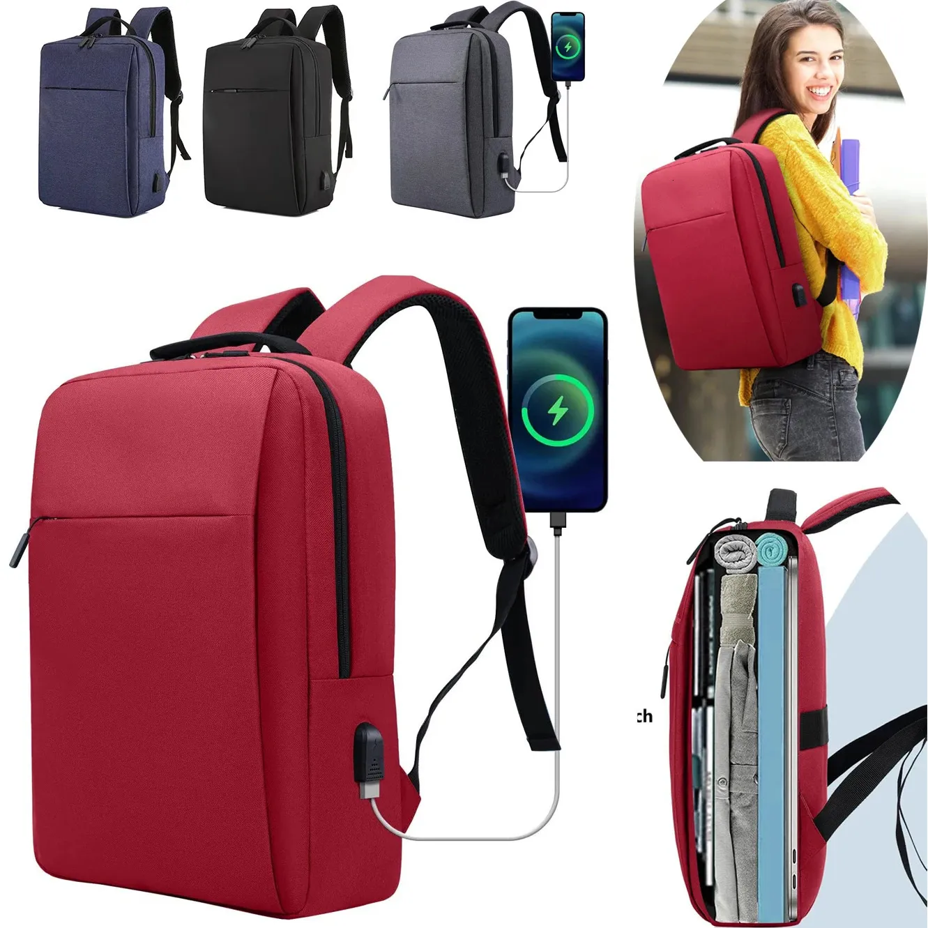 여성용 노트북 가방 비즈니스 여행 학교를위한 사이드 포켓이있는 가벼운 컴퓨터 배낭 방지 방수 패브릭 240119
