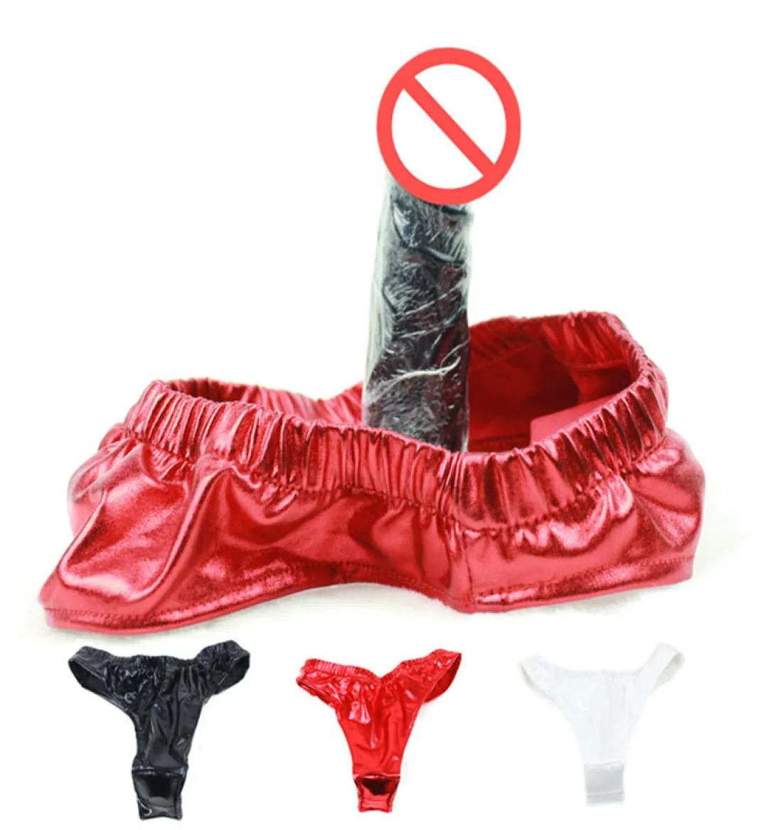 Faux läder latex manlig kvinnlig onani underkläder dildo trosor byxor med anal dildo penis plug bälte sex leksak för kvinnor7998355