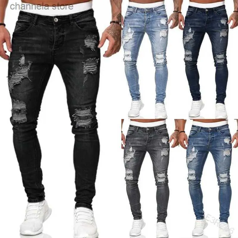 Jeans pour hommes Mode Street Style Ripped Skinny Jeans Hommes Vintage lavage Solid Denim Pantalon Hommes Casual Slim fit crayon denim Pantalon vente chaude T240205