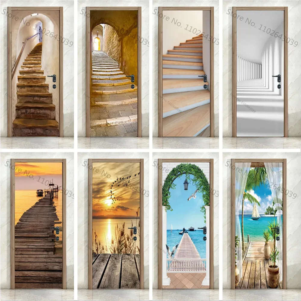 Adesivo Murale 3D Farfalle Di Pietra Per Porta - PVC Autoadesivo Impermeabile - 77x200 Cm - Decorazione Casa