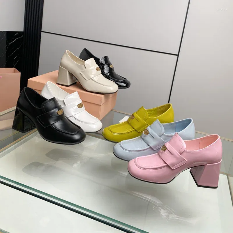 Kleidschuhe MMsix Damen-Loafer, Oberschicht aus Rindsleder, 5 cm, mit Absätzen, Lolita-Fersenaufnäher, High Heels, koreanische Markensandalen