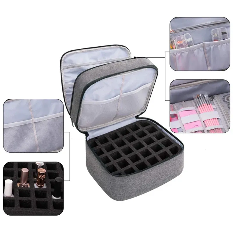 Grande capacidade dupla camada saco de unhas almofada macia esmalte organizador caixa armazenamento portátil viagem tote profissional sacos de unhas 240122