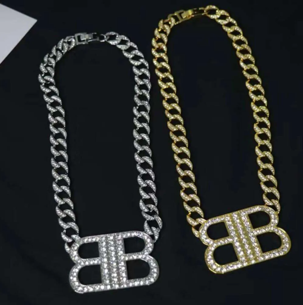 Jewelry Bb Earrings Heavy Industry Advanced Diamond Inlaid Cuban Chain Double Letter Pendant Necklace Fashion Personality Celebrity Wind Collar 01256