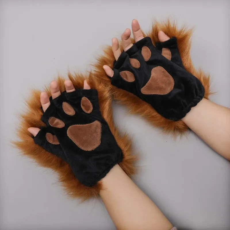 Wolf Poten Vingerloze Handschoenen Harige Kitten Poot Vossen Klauwen Wanten Lolita Gothic Cosplay Kostuum Partij Accessoire Dropship 240127