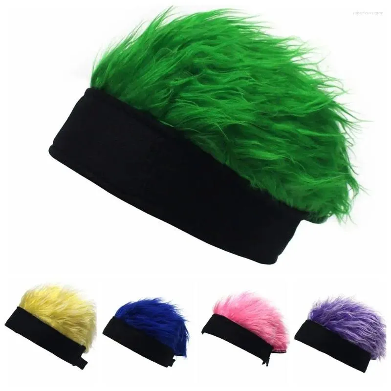 Baretten Retro Nep Haar Skullcap Punk Brimless Hip Hop Beanie Pruik Hoed Gekleurde Pluizige Fun Korte Caps Mannen