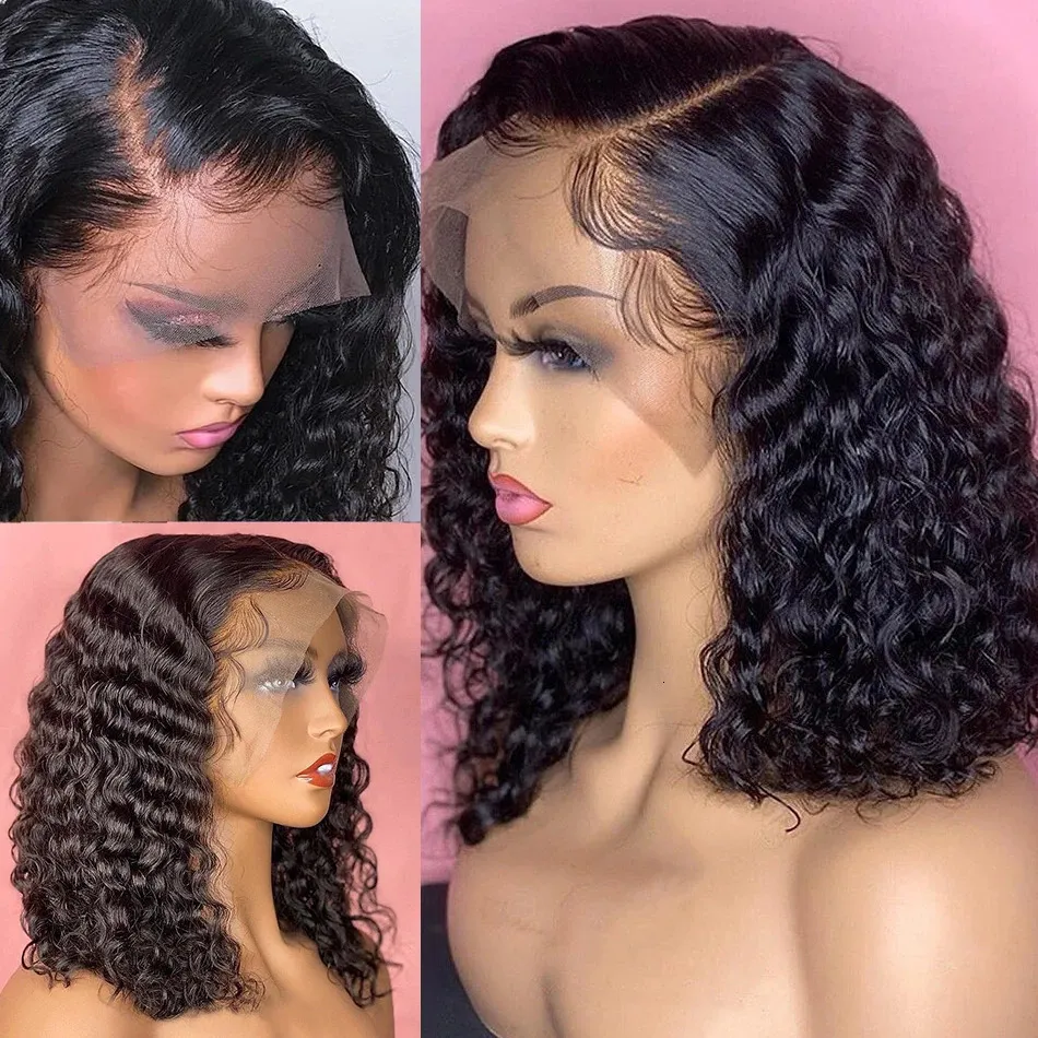 Deep Curly Human Hair Lace Front Bob Wig 134 Brazilian Wigs 44 Closure For Black Women 240127