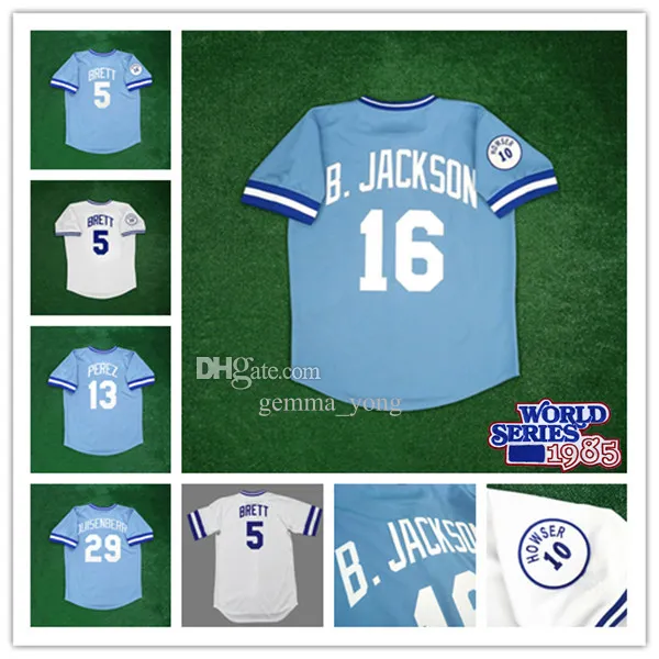 1985 1987 Kansas City KC Retro World Series WS Maillot de baseball George Brett Bo Jackson Bret Saberhagen Dan Quisenberry Bobby Witt Jr Salvador Perez Bleu Royal Blanc