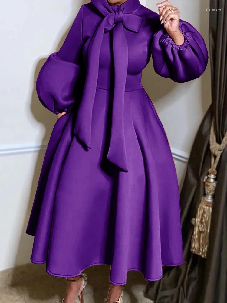 Robes décontractées AOMEI Femmes Robe De Noël Anniversaire Taille Haute Une Ligne Longue Lanterne Manches Bowtie Col Fête Célébrer Événement Occasion Robe