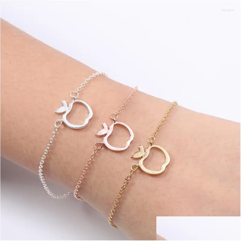 Braccialetti con ciondoli Contorno vuoto Divertente geometrica Frutta carina Braccialetti con catena di mele per la scuola Mentore Insegnante Donne Regali di laurea Goccia Dhloj