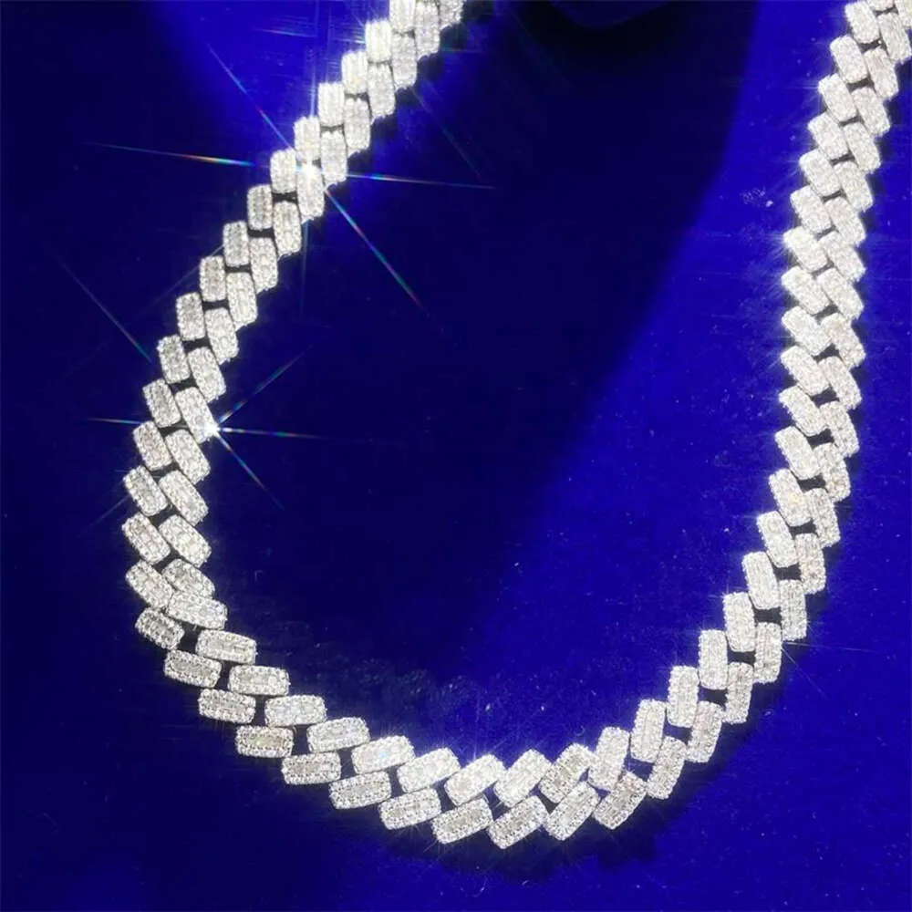 Bijoux fins en argent pur, Baguette Moissanite plaquée or 14 carats, chaînes cubaines de 10mm, vente en gros