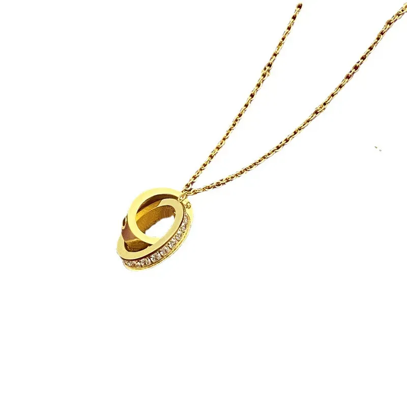 2024choker womens necklace love jewelry gold pendant dual ring stainless steel jewlery fashion oval interlocking rings Clavicular chain necklaces designer gifs