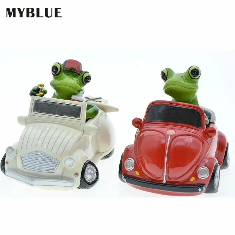 Dier Hars Drive Auto Kikker Beeldje Miniaturen MYBLUE Kawaii Tuin Nordic Thuis Kamer Decoratie Accessoires Gift 240131