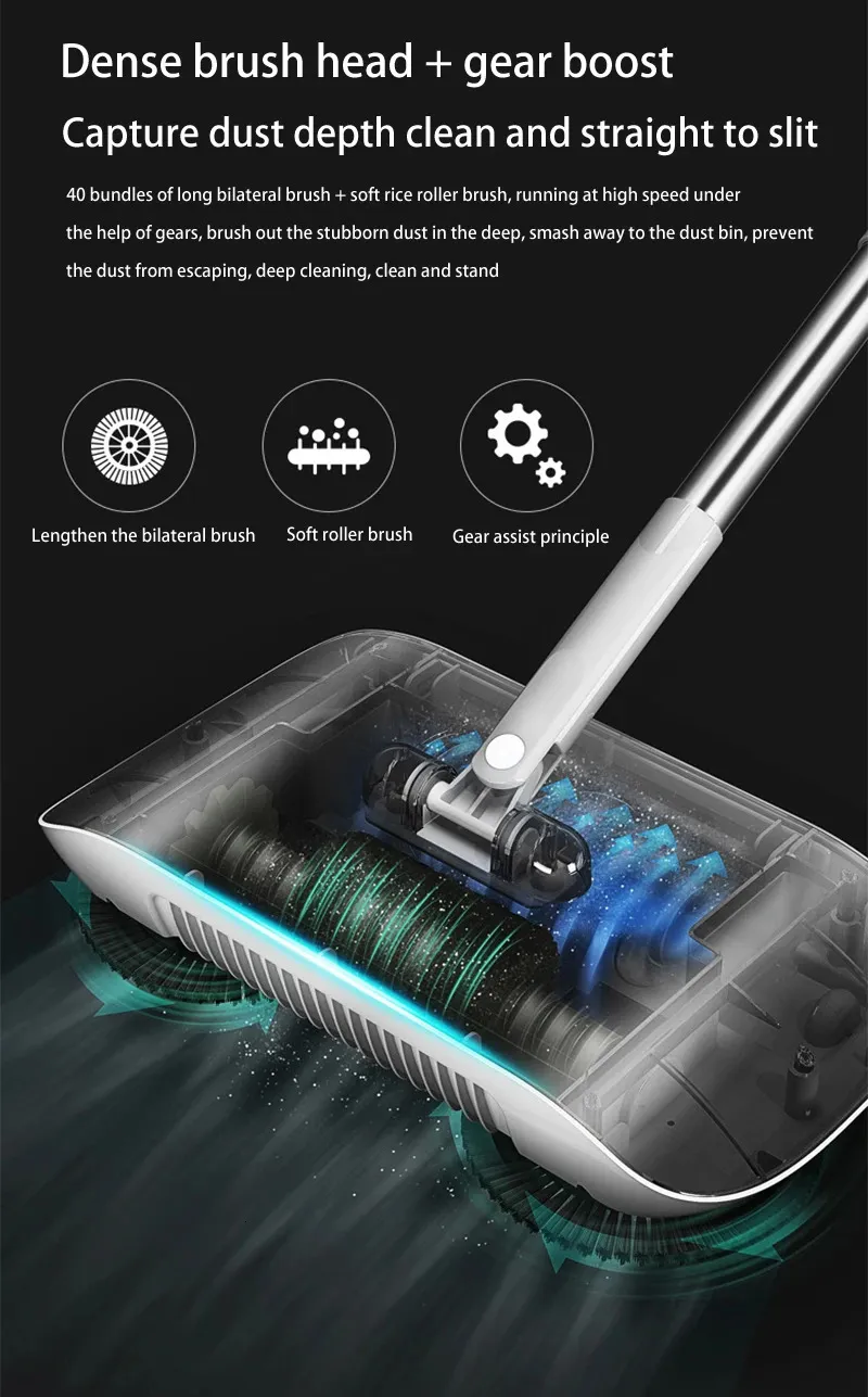 Hand Push Sweeper Magic Broom Dustpan Set Housework Cleaning Mopping All-in-one Sweeping Machine Wet and Dry Mopping Tool
