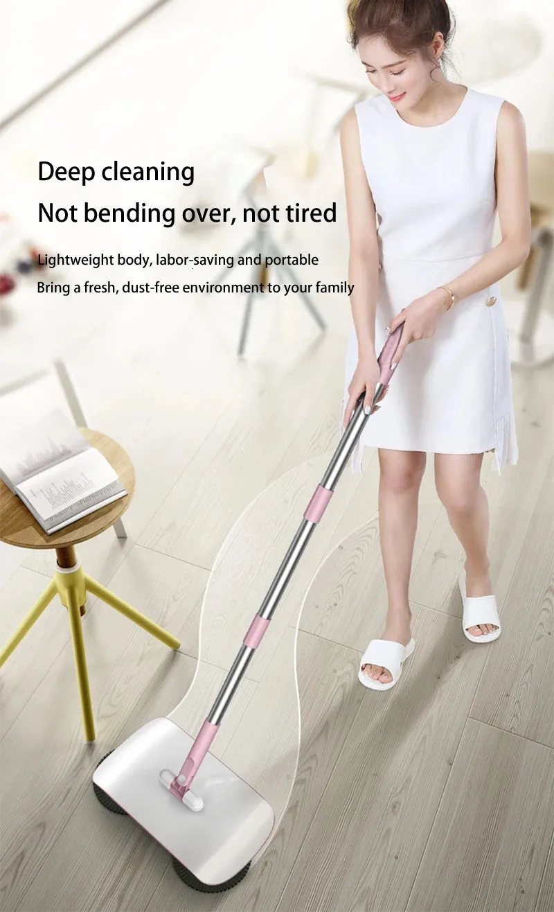 Hand Push Sweeper Magic Broom Dustpan Set Housework Cleaning Mopping All-in-one Sweeping Machine Wet and Dry Mopping Tool