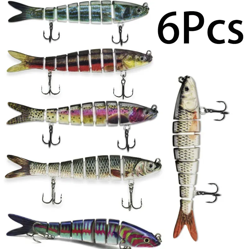 Señuelo de pesca biónico de hundimiento lento, cebo Artificial biónico de hundimiento lento, 5,51 pulgadas/14cm, 27g, 8 segmentos, Swimbait multiarticulado, paquete de 6 unidades, 240119