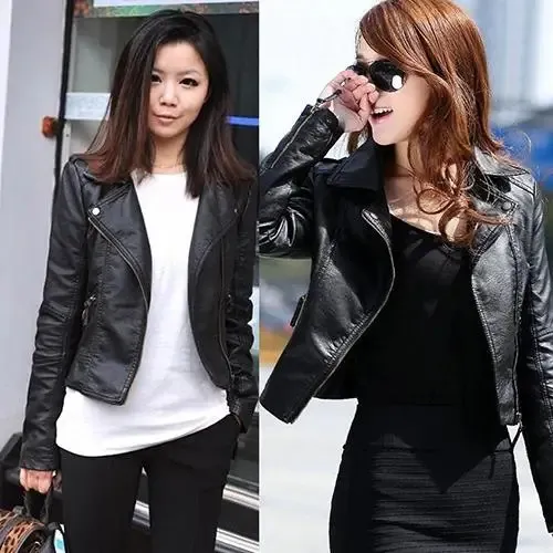 Punk Women Faux Leather Motorcycle Zipper Fashion Slim Fits Jacket Outwear Coat s 240119