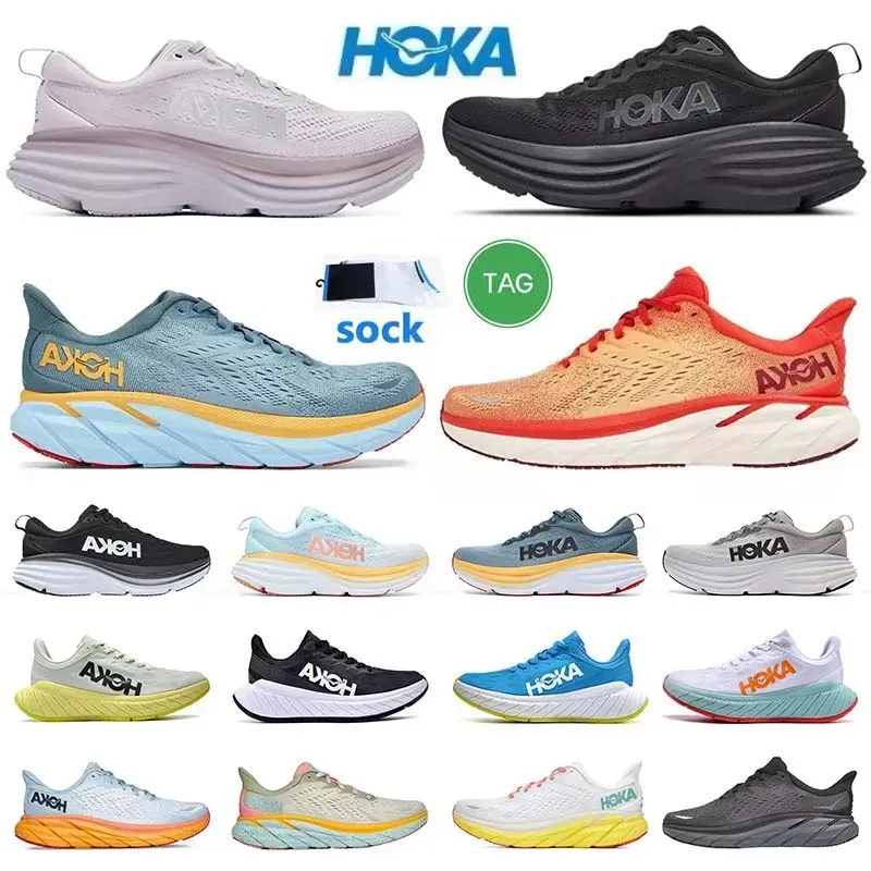 Bondi Hoka1 Clifton 8 Zapatillas deportivas Runner Hoka1 Kawana 9 Triple Negro Blanco Azul claro para mujeres Hombres Uno Deportes al aire libre Entrenadores Estilo de vida Absorción de golpes