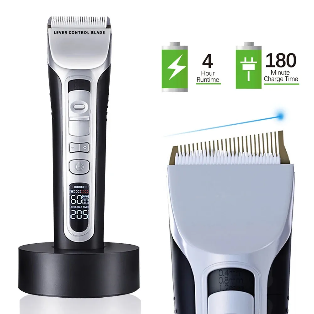 Professionell hår Clipper Ceramic Blade Hair Trimmer LCD Display Strong Power Salon Barber Hair Cutting Machine för män 240119