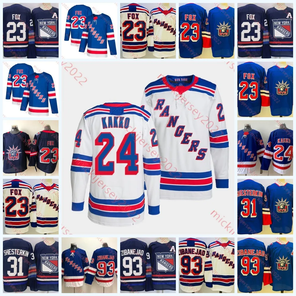 Mens sydd hockeytröja New York 23 Adam Fox 31 Igor Shesterkin 93 Mika Zibanejad 24 Kaapo Kakko Jerseys S-3XL