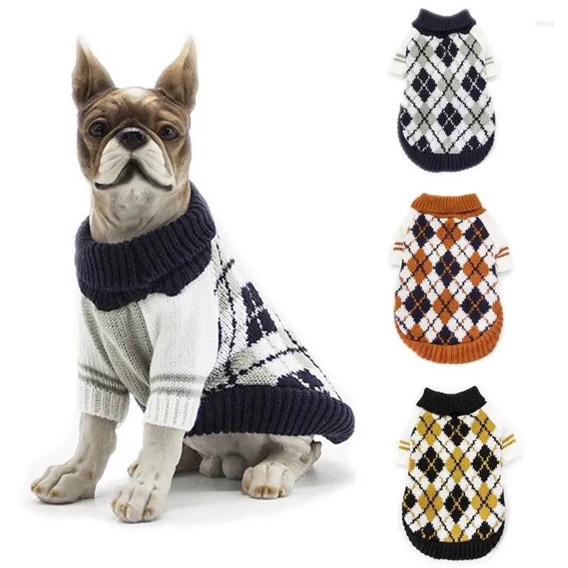 Vêtements pour chiens Vêtements Jumper Pull pour animaux de compagnie Tricoté Crochet Tissu Automne Hiver Chaud Chat Vêtements Diamant Check Deux Jambes Chiot Chaton Manteaux