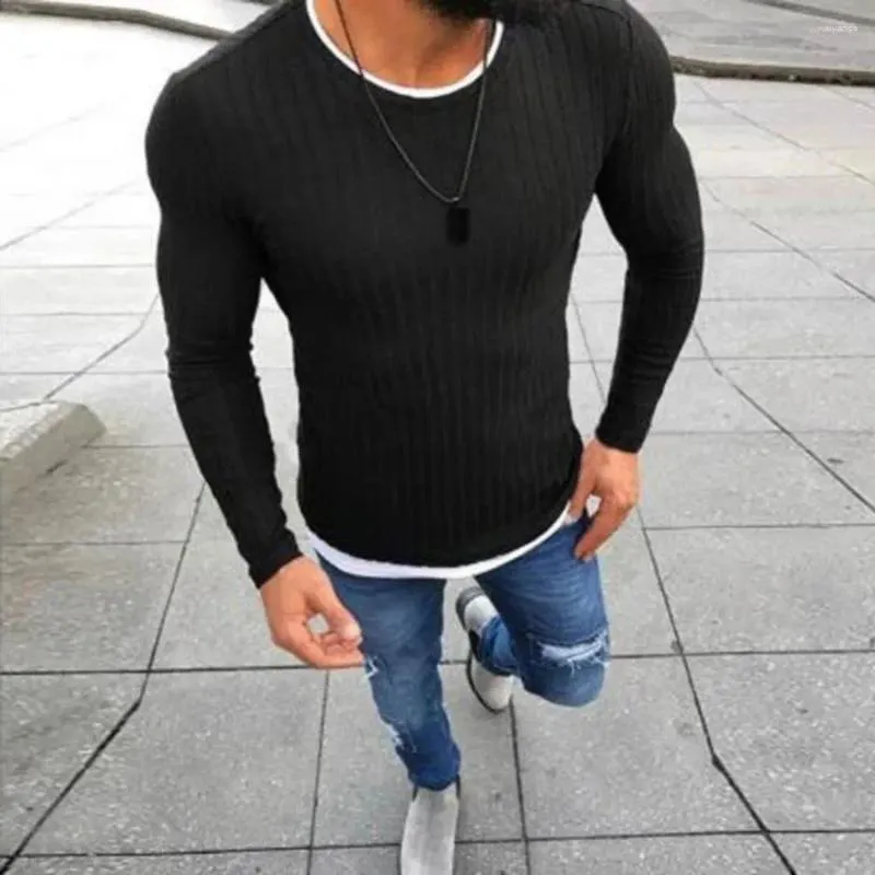 Camisolas masculinas camisola fina cor sólida pulôver manga longa de malha plus size inverno outono magro t camisa básica o pescoço preto vermelho spri