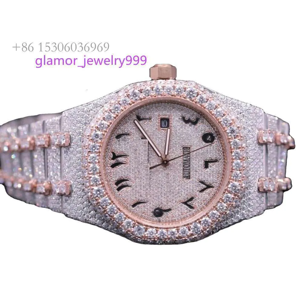 Rose Gold A-P White VVS Moissanite Watch Cuban Iced Out Bust Down Hip Hop Personlig anpassad Watchbrand Watch