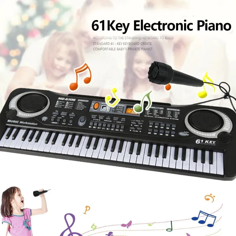 لوحة مفاتيح Kids Electronic Piano Plantable 61 Keys مع Microphone Education Toys Musical Musical Gift for Child Reginner 240124