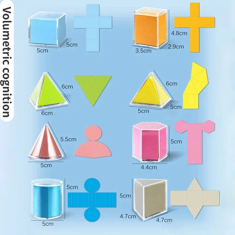 8-teiliges Set, transparent, geometrisch, 3D-Volumenform, logisches Montessori-Spielzeug, Stapelspiel, Mathematik, Lernspielzeug für Kinder ab 2 Jahren, 240131