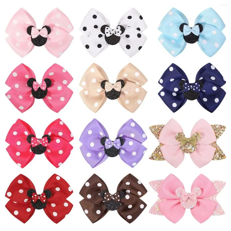 Hårtillbehör Ribbon Bowknot Clips For Girls Red Pink Dot paljett Bågar Hårnål Barrettes Gold Snap Clip Kids Fashion