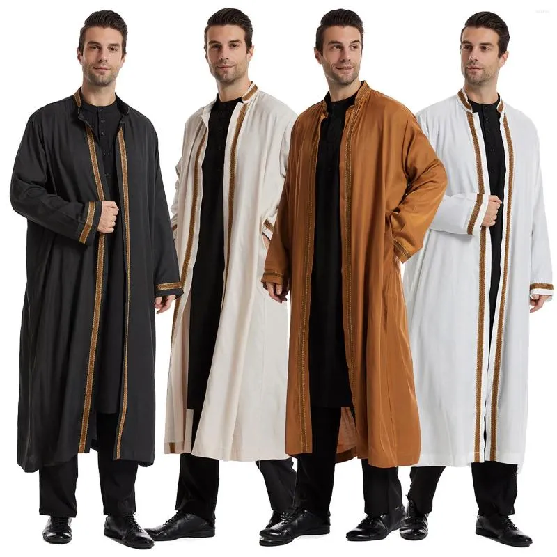 Vêtements ethniques Musulman Moyen-Orient Manches longues pour hommes Ramada Robe Arabe Col montant Emborider Islamique Kaftan Thawb Maxi-Musulman Dubaï