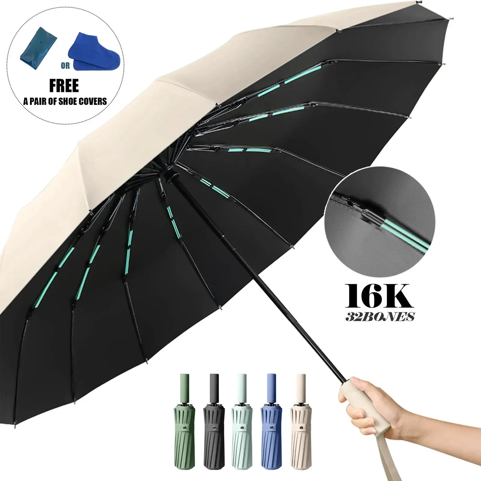 16K Double Bones Large Umbrella Men Womens Windproof Compact Umbrellas Automatic Fold Business Luxury Sun Rain Umbrella Travel 240123