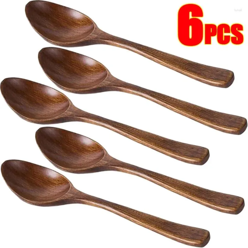 Koffie Scoops 1/6 Stuks Lange Steel Houten Lepel Keuken Lepels Thee Honing Kruiderij Herbruikbare Thuis Servies Accessoires