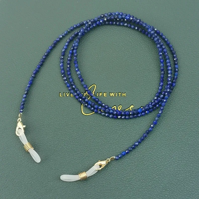 Lii Ji blauwe brillenketting steen 2 mm lapis lazuli kralen trendy dames zonnebril accessoire ketting cadeau masker hangend touw 240202