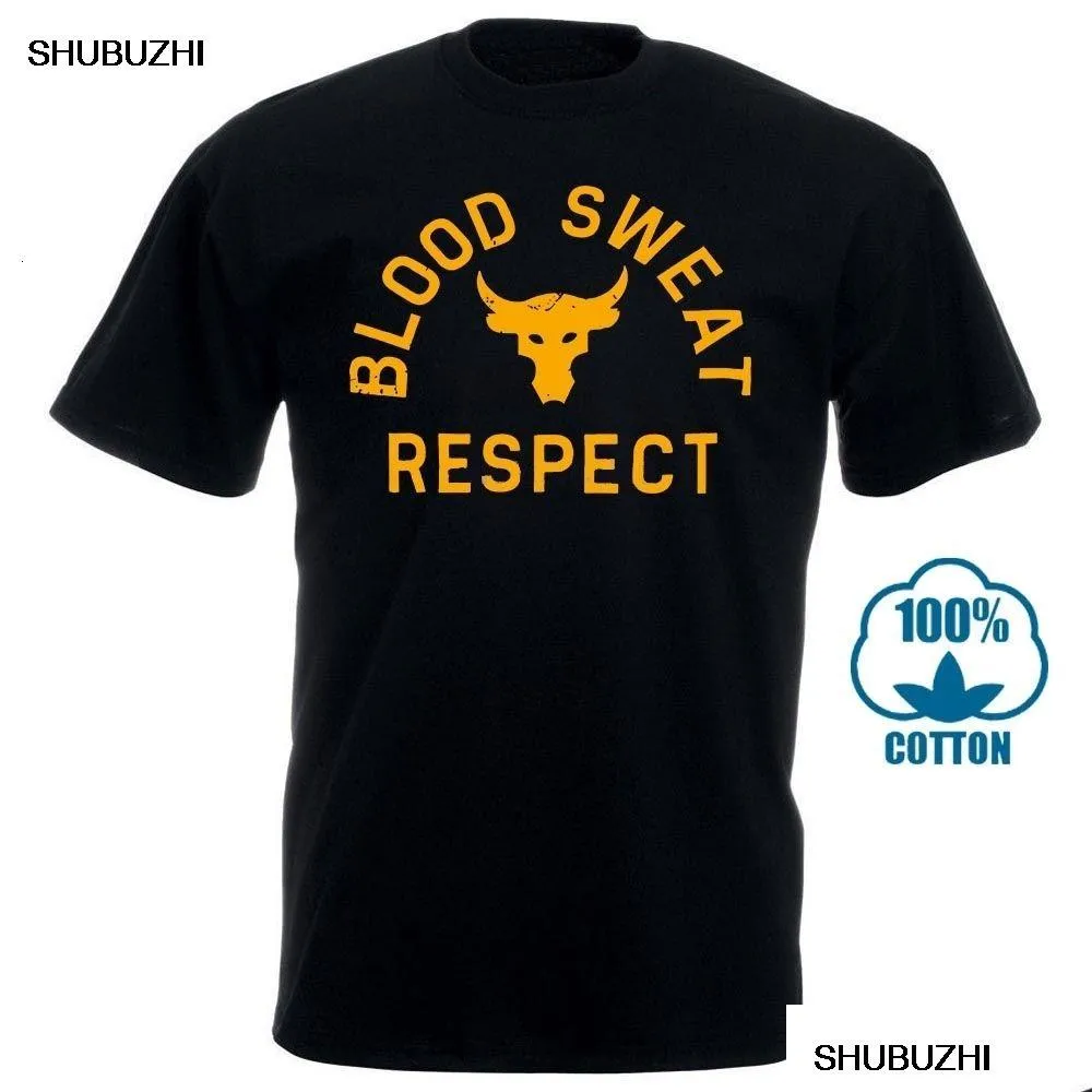 T-shirt da uomo Mens Project Rock Blood Sweat Respect T-shirt grafica Moda Camisetas a maniche corte Slim Fit 230715 Drop Delivery A Dhlsz