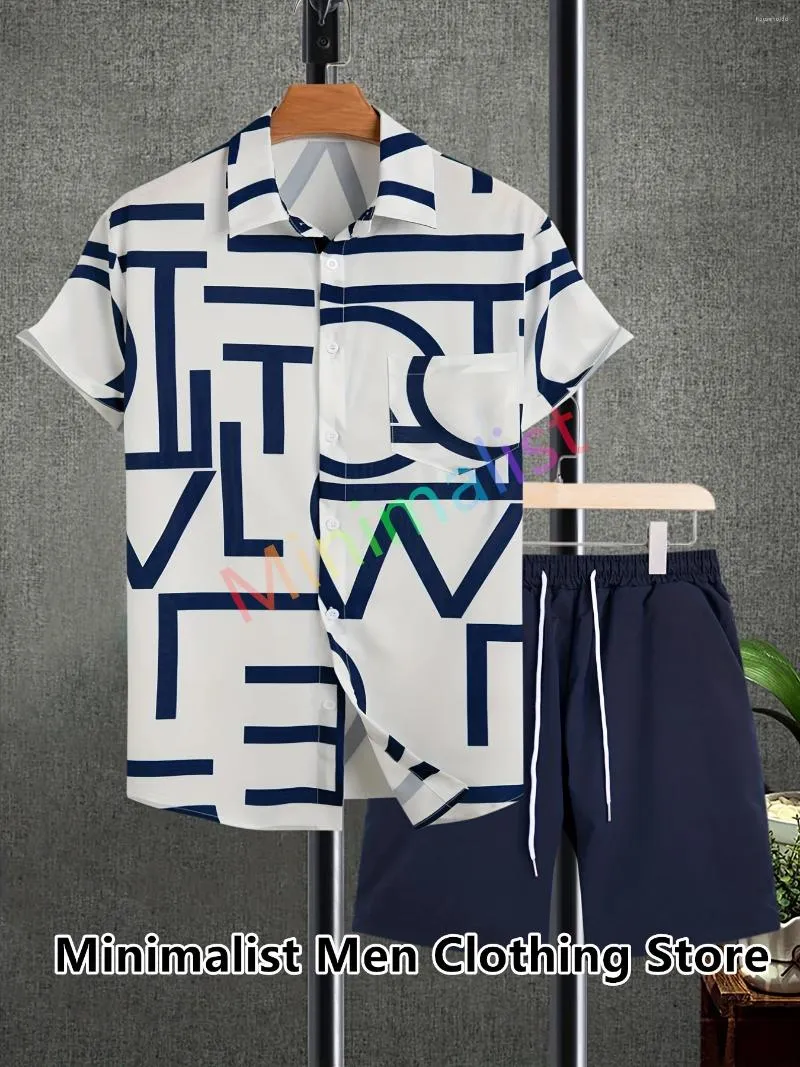 Herren Tracksuits Sommer -Trend Männer Hawaiian Sets Buchstaben Druck kurzärmelig Button Up Shirt