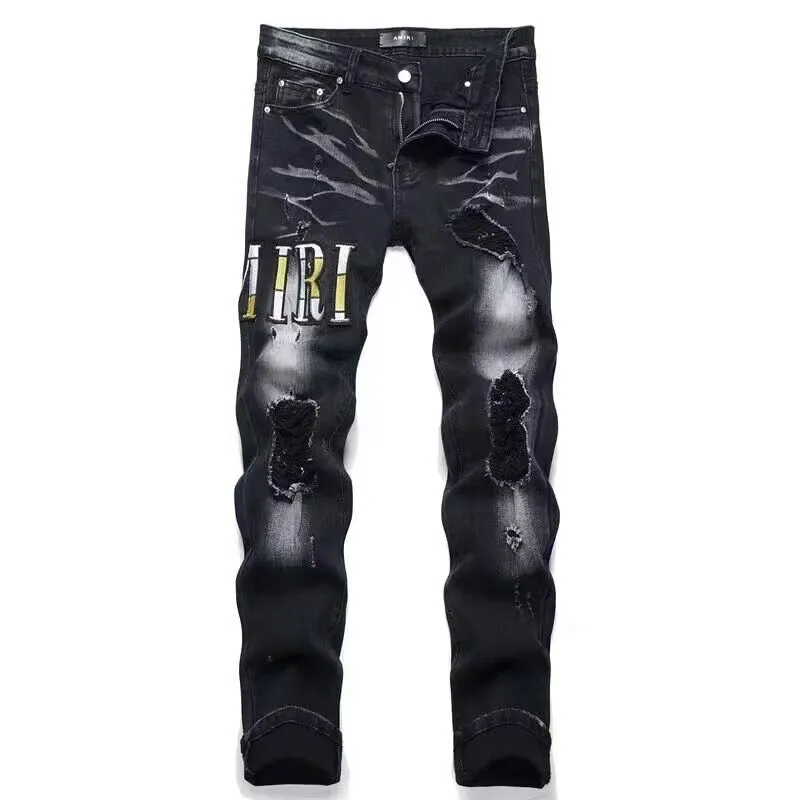 Gallary Dept Designer Mens Purple Jeans For Mens Denim Pants Fashion Womens Purple-varumärket Trender Ejressed Black Ripped Biker Slim Fit Motorcykel Sweatpants