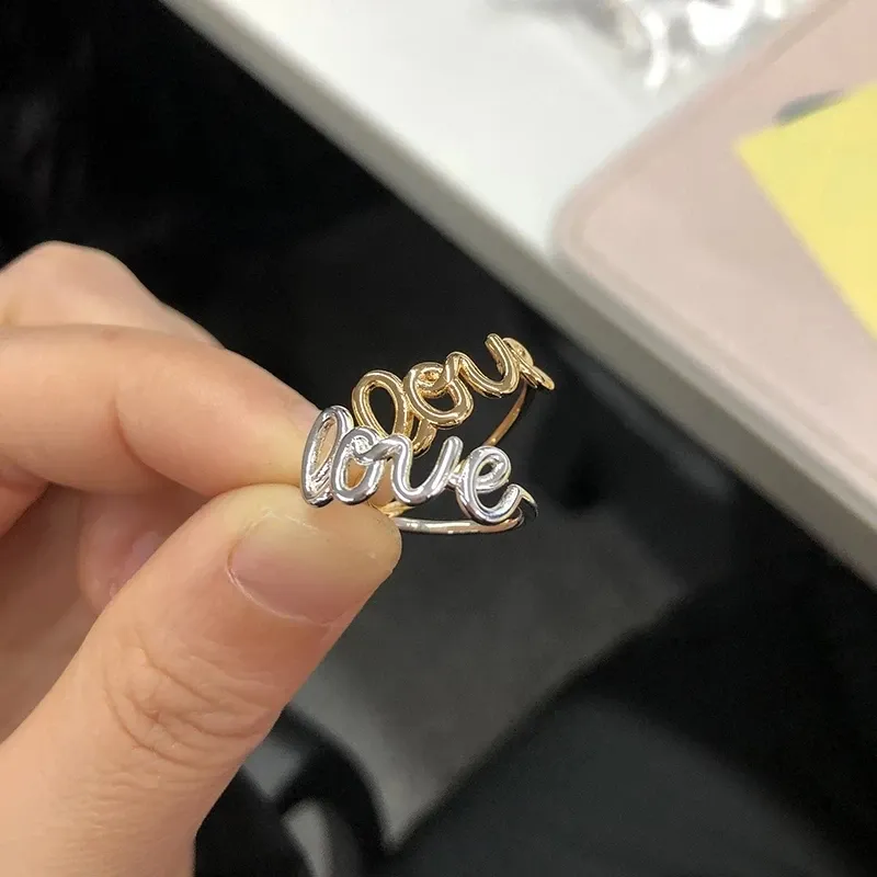 Romantisk bokstav älskar 14k Gold Ring for Women Geometric Creative Finger Rings Engagemen Wedding Par Smyckespresent