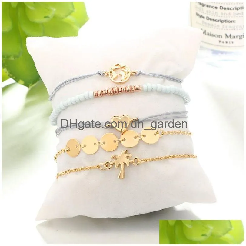 Bracelets de charme Coeur Mtilayer Bracelet Cocotier Carte du monde Empilages Femmes Mode Bijoux Will et Sandy Cadeau Drop Livraison Dhcdx