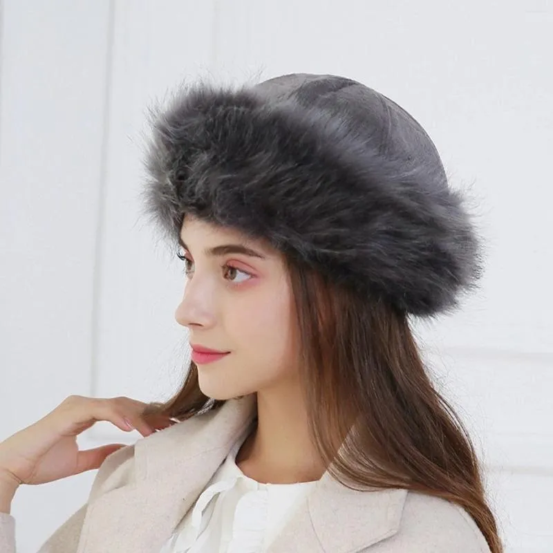 Bérets Mode Femmes Hiver Chapeau Mongol Solide Épais Chaud Cache-oreilles Laine Pour Hommes Doublé De Soie Doux Slouchy