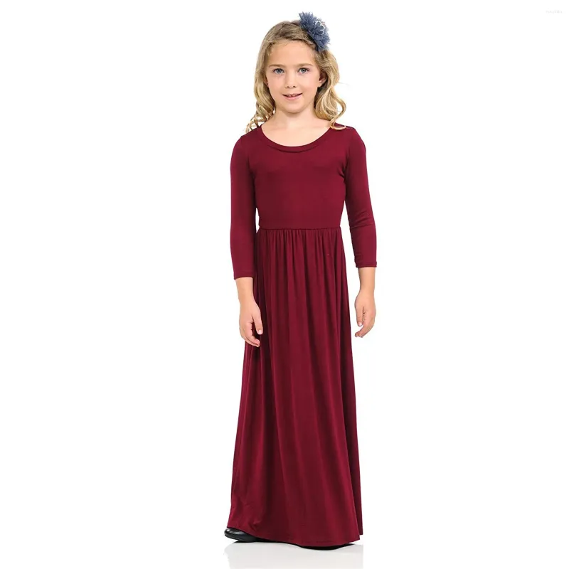 Robes pour filles, manches longues, col rond, solide, ample, décontractée, tenue quotidienne, Maxi, épaules dénudées, robe de mariage