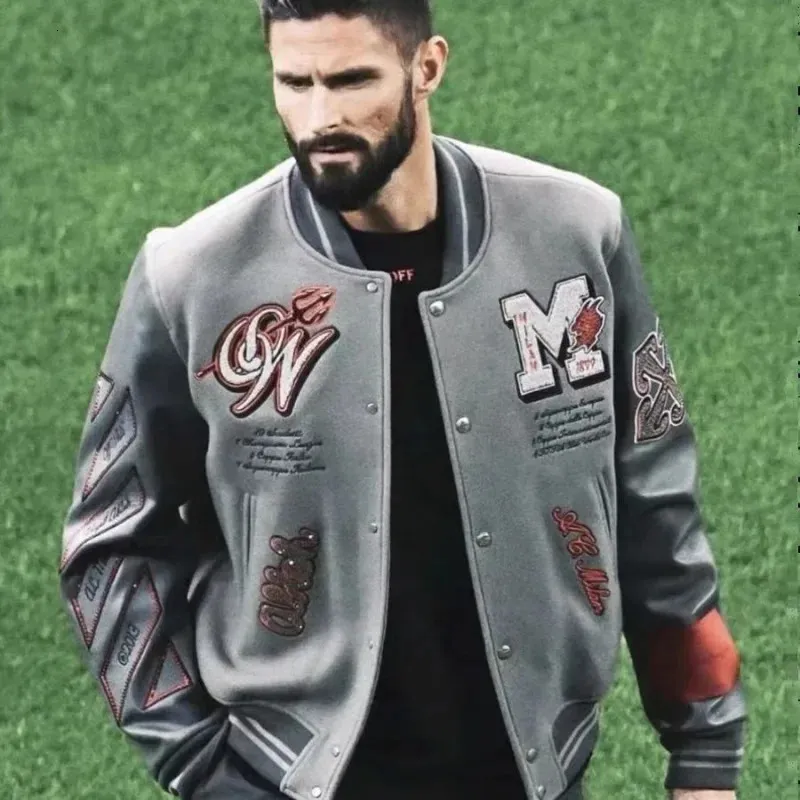 American Pattern Embroidered Jacket And Coat Men Y2K Street Hiphop Retro Baseball Uniform Casual Loose Top 240130