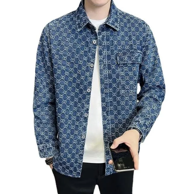 Chemise Homme En Jean à Revers, Manches Longues, Couleur ? - Taille 100, 100% Coton, Coupe Slim Fit