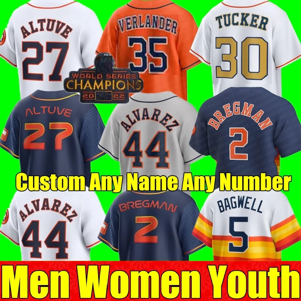 Nova camisa de beisebol personalizada S-4XL JOSE ALTUVE GEORGE SPRINGER HOUSTON BRANTLEY Justin Verlander ALEX BREGMAN ASTRO KYLE TUCKER CRAIG BIGGIO Homens Mulheres Juventude