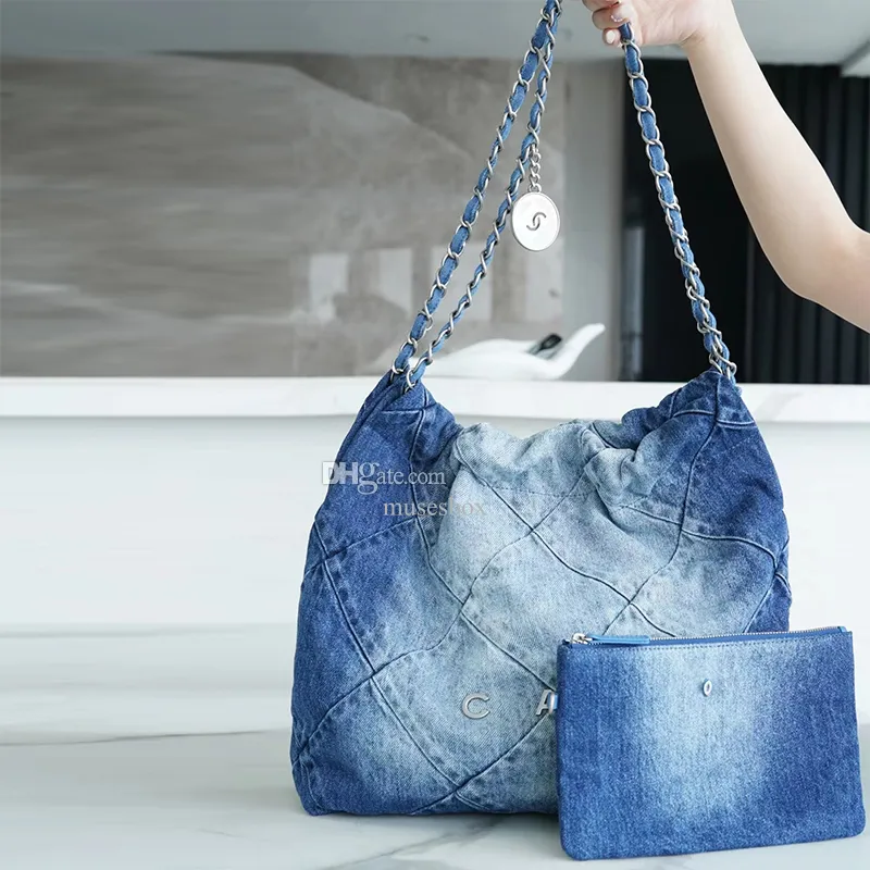 Designer sacola corrente de lixo denim bolsa de ombro bolsa embreagem viagem compras saco de praia bolsa crossbody bolsa de moda totes 2 peças grande capacidade