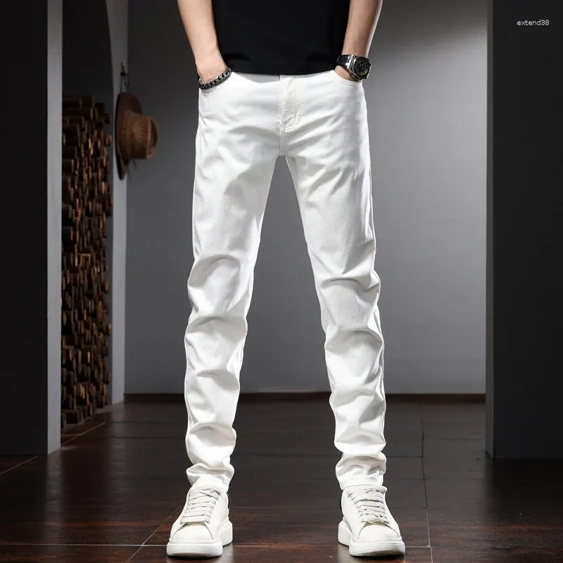 Men's Jeans White Men Korean Style Casual Pure Color Slim Fit Straight Denim Pants